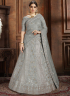 Grey Color Net Fabric Lucknowi Embroidered Work Designer Wedding Wear Lehenga Choli