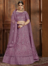 Purple Color Net Fabric Lucknowi Embroidered Work Designer Wedding Wear Lehenga Choli
