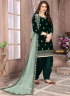 Green Color Velvet Fabric Embroidered Zari Work Designer Punjabi Suit