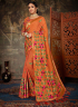 Orange Color Linen Silk Fabric Weaving Embroidered Work Designer Party Wear Saree