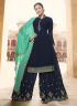 Blue Color Georgette Fabric Embroidered Resham Work Designer Palazzo Suit