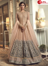 Peach And Grey Color Net Fabric Embroidered Resham Work Designer Long Suit