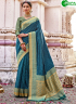 Peacock Color Banarasi Silk Fabric Woven Designer Party Wear Saree