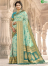 Aqua Blue Colour Banarasi Silk Fabric Woven Traditional Party Wear Saree