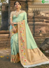 Aqua Blue Colour Banarasi Silk Fabric Fancy Weaving Work Traditional Party Wear Saree
