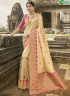 Cream Colour Banarasi Silk Fabric Fancy Weaving Work Traditional Party Wear Saree