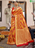 Orange Color Banarasi Silk Fabric Weaving Work Traditional Party Wear Saree