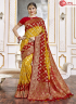 Red Yellow Color Viscose Fabric Self Weaving Work Designer Party Wear Saree