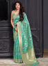 Turquoise Color Banarasi Silk Fabric Weaving Work Designer Party Wear Saree