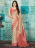 Cream Color Banarasi Silk Fabric Weaving Work Designer Party Wear Saree