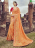 Peach Color Silk Fabric Resham Embroidered Work Designer Party Wear Saree