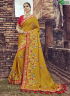 Mustard Color Silk Fabric Resham Embroidered Work Designer Party Wear Saree