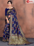 Magestic Blue Color Silk Fabric Weaving Work Designer Party Wear Saree