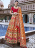 Peach Color Banarasi Silk Fabric Weaving Embroidered Work Designer Traditional Lehenga Choli
