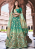 Turquoise Color Banarasi Silk Fabric Weaving Embroidered Work Designer Traditional Lehenga Choli