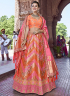 Orange Pink Color Banarasi Silk Fabric Weaving Embroidered Work Designer Traditional Lehenga Choli