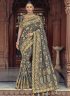 Grey Color Banarasi Silk Fabric Weaving Embroidered Work Designer Traditional Party Wear Saree