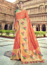 Orange Color Silk Fabric Weaving Embroidered Work Designer Traditional Party Wear Saree