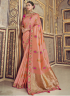 Peach Color Art Silk Fabric Weaving Embroidered Work Designer Traditional Party Wear Saree