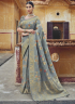 Grey Color Silk Fabric Weaving Work Designer Wedding Wear Saree