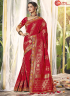 Red Color Silk Fabric Resham Embroidered Work Designer Wedding Party Wear Saree