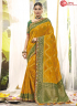 Green And Mustard Color Silk Fabric Resham Work Designer Wedding Party Wear Saree