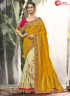 Cream And Mustard Color Jacquard Silk Designer Wedding Party Wear Saree
