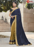 Mustard With Blue Color Silk Fabric Embroidered Lace Work Designer Party Wear Saree