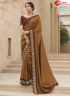 Brown Color Silk Fabric Embroidered Lace Work Designer Party Wear Saree